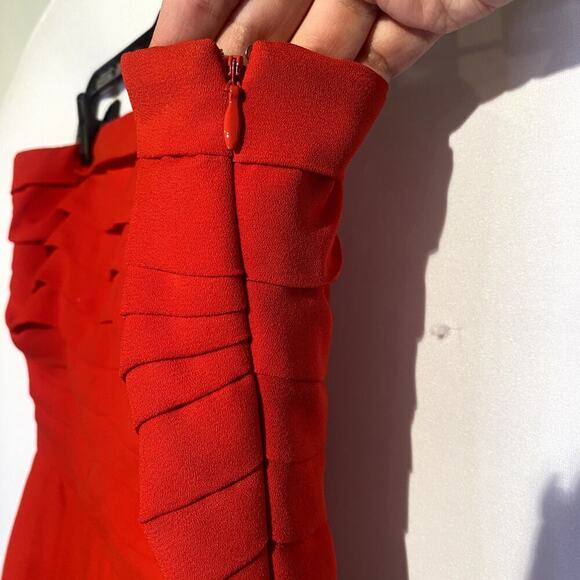 Rachel Roy Scarlet Red Pleated Strapless Formal Cocktail Mini Dress Sz 10 - Picture 4 of 8